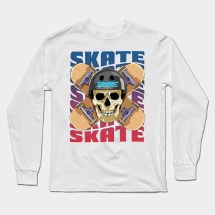 Skeleton Helmet Skateboarder Skateboard Decks Skater Skate Long Sleeve T-Shirt